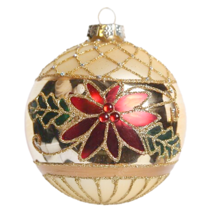Glass Poinsettia Ball Ornament