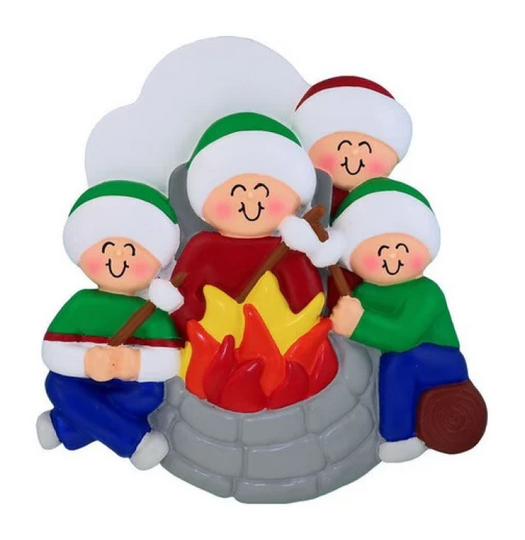 Camp Fire Family of 4 Christmas Ornament