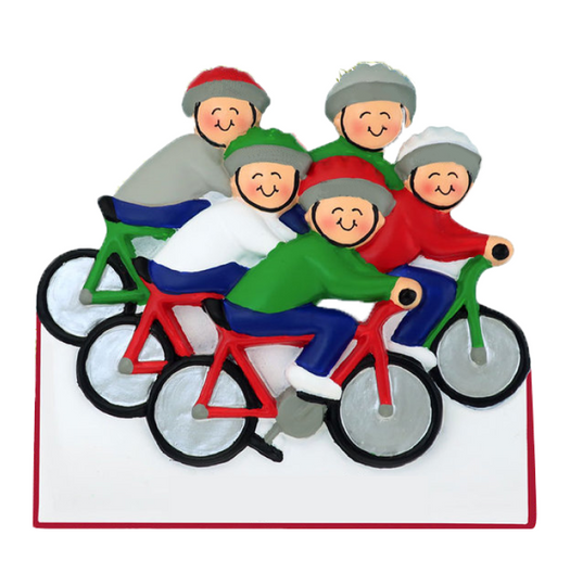 Bike Riding Family of 5 Christmas Ornament