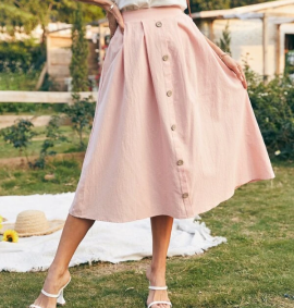 Button Front Summer Midi Skirt