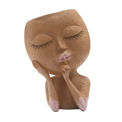 Cute Lady face Plant Pots Closed Eyes